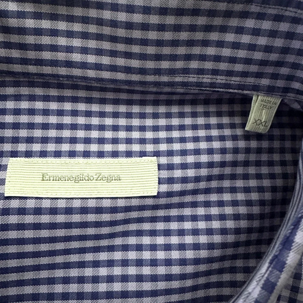 Ermenegildo Zegna Mens XXL Purple Gingham Check Button Down Shirt Made in Italy